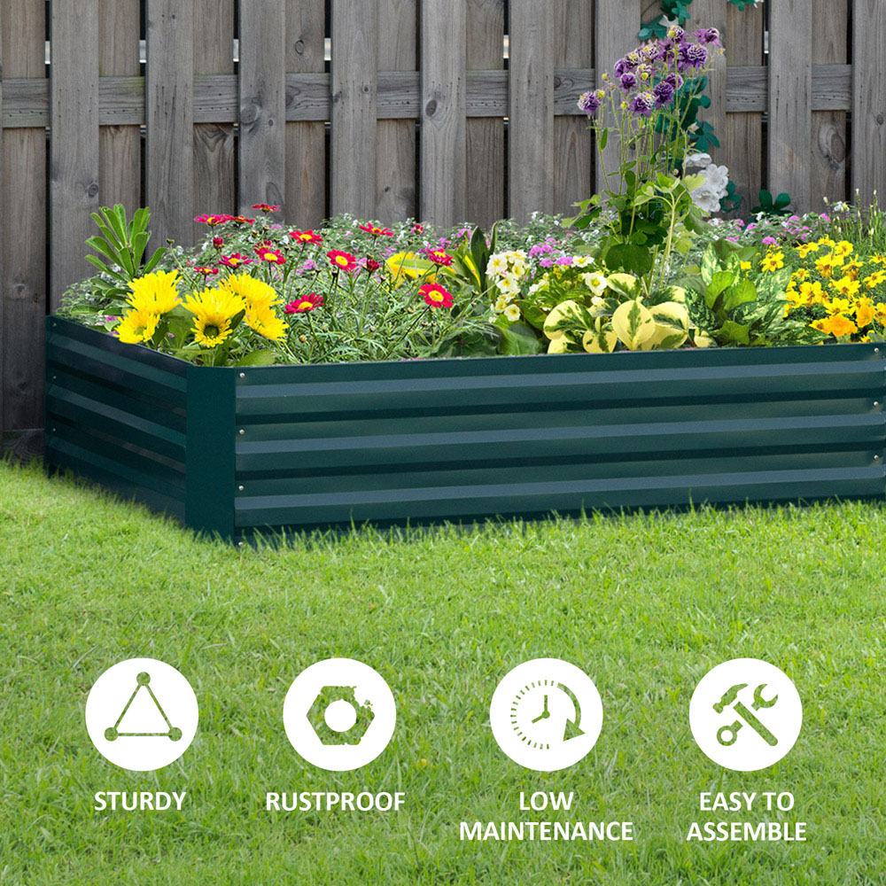 Outsunny Green Galvanised Raised Garden Bed Metal Planter Box with Open Bottom Image 7