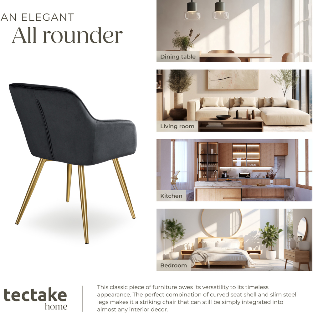 tectake Marilyn Set of 4 Black and Gold Velvet Look Padded Accent Chairs Image 7