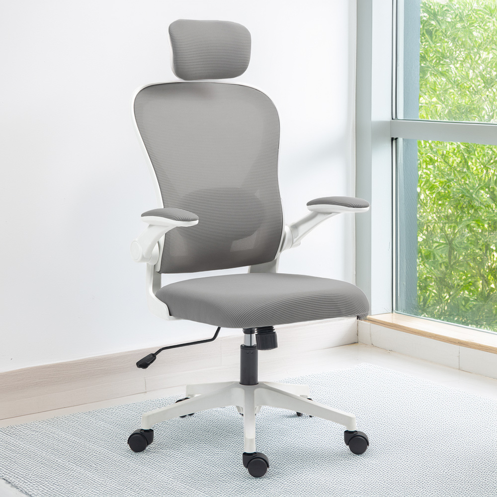 Portland Grey Mesh Ergonomic Office Chair with Headrest and Lumbar Support Image 1