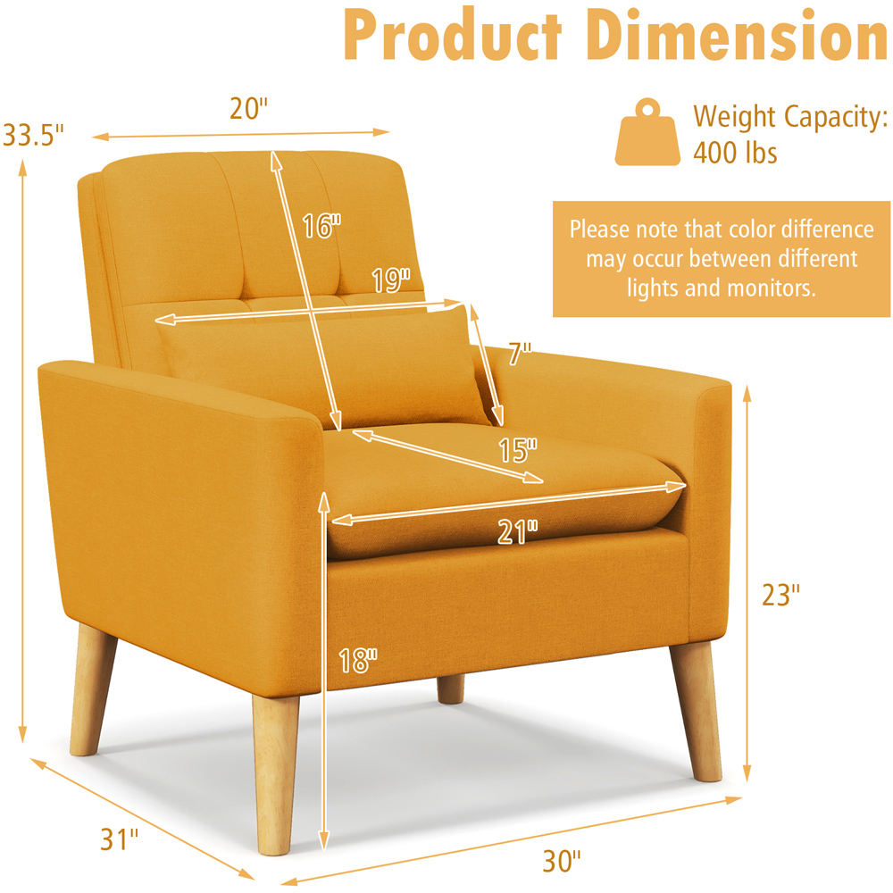 Costway Yellow Mid Century Modern Accent Chair Image 9