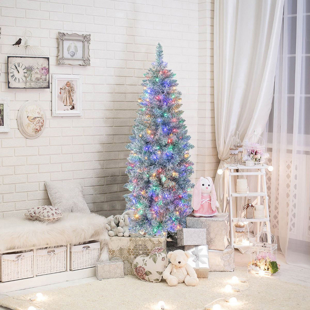 Costway Pre Lit Multicolour Slim Pencil LED Artificial Christmas Tree 6ft Image 8