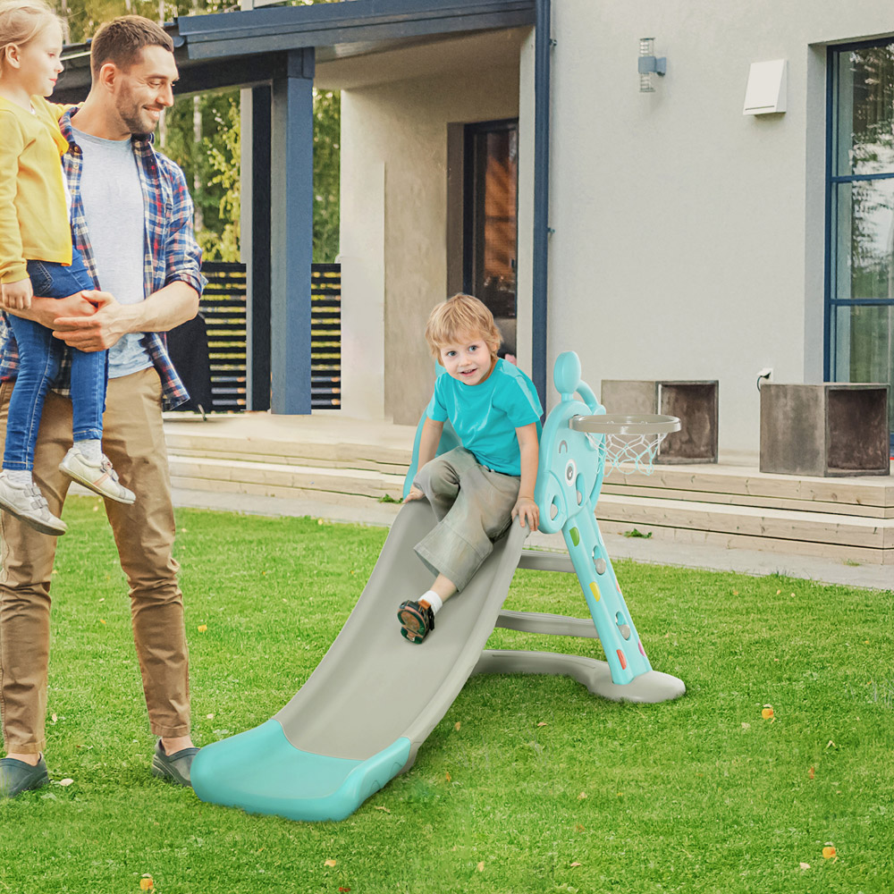Tommy Toys 2 in 1 Deer Blue Kids Slide with Basketball Hoop Image 2