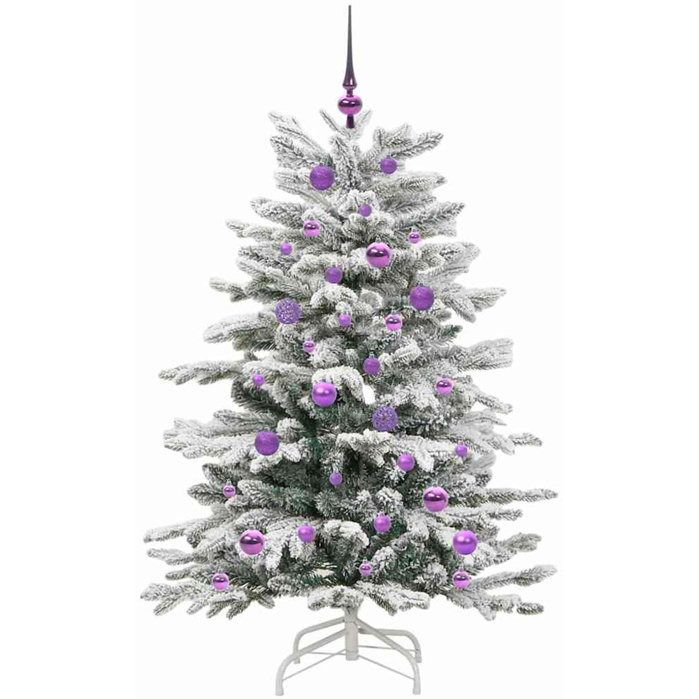 vidaXL Pre-Lit Lilac Baubles White Artificial Snow Flocked Christmas Tree 5ft Image 4