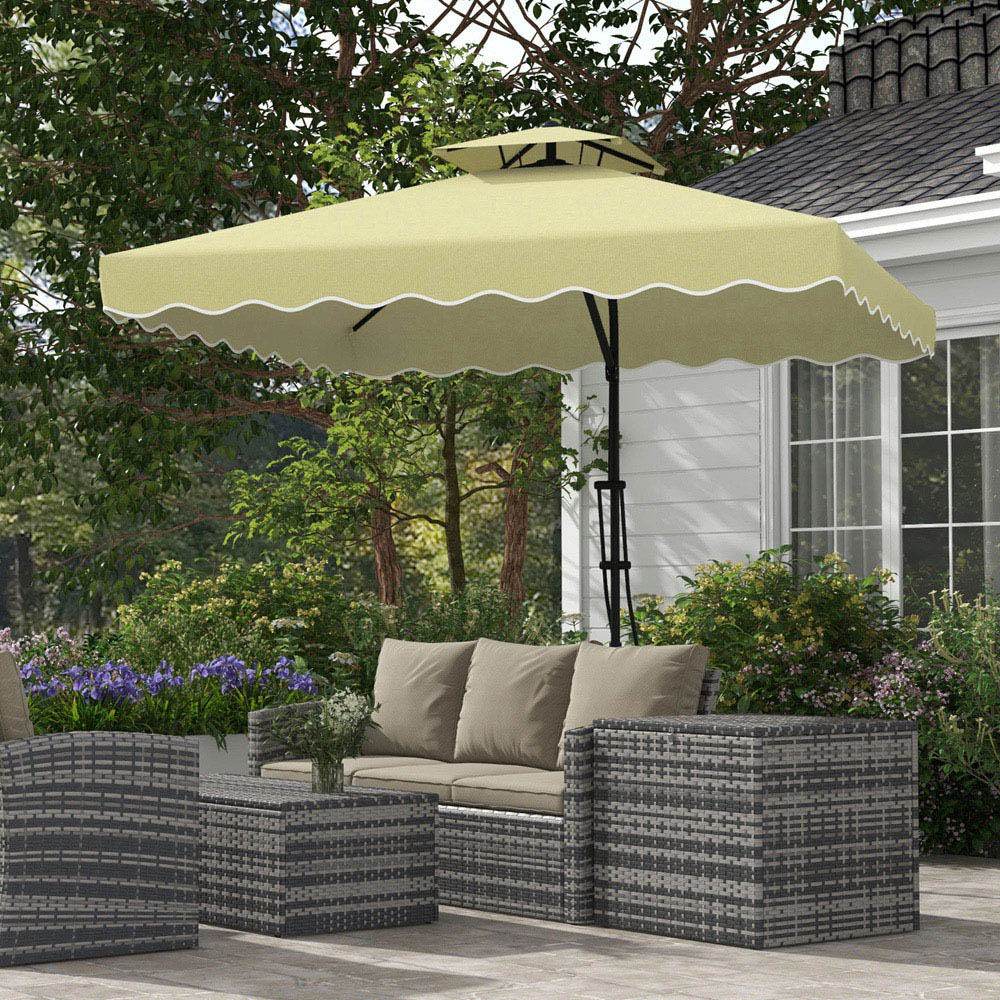 Outsunny Beige Square Double Tier Cantilever Parasol with Ruffles 2.5m Image 2