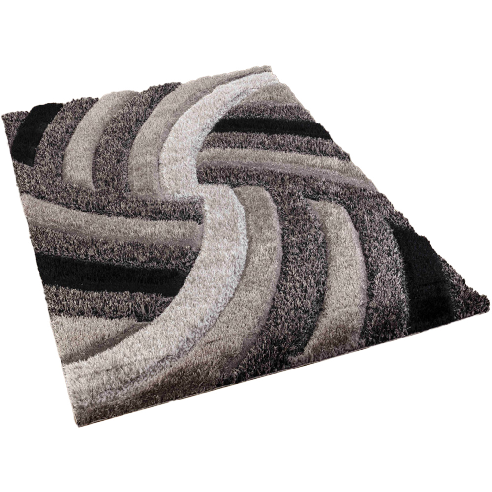 Desire Rug Modern Grey Swirl Shimmer Soft Shaggy Area Rug 120 x 170cm Image 1
