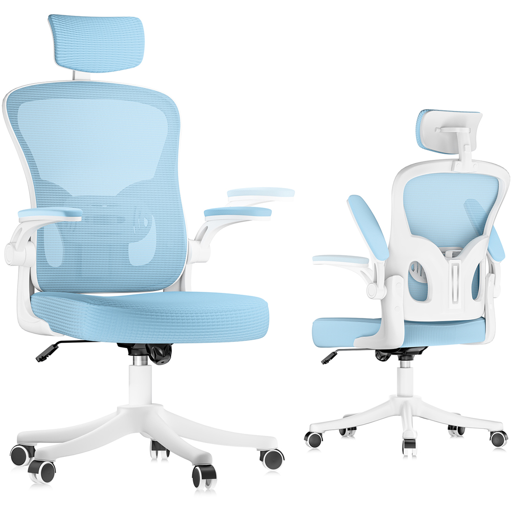 Rattrix Blue Mesh Height Adjustable Ergonomic Office Chair with Flip-Up Arms and Lumbar Support Image 2
