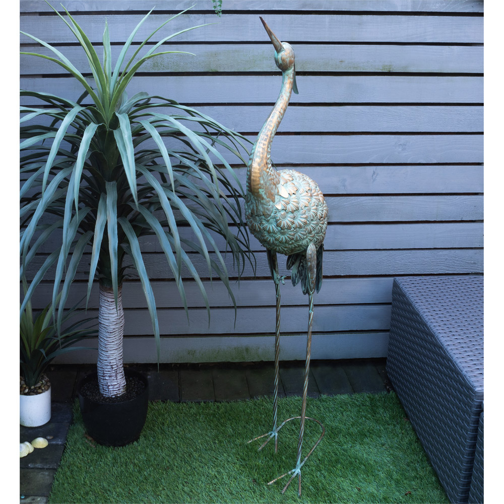 St Helens Gold Metal Heron Garden Ornament Image 2