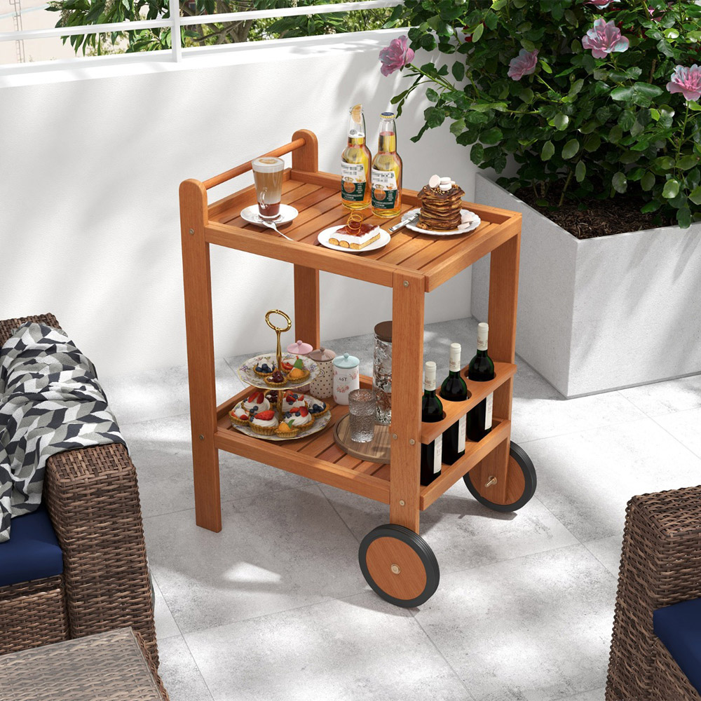 Costway Wooden Bar Cart with Wine Bottle Holder Image 4