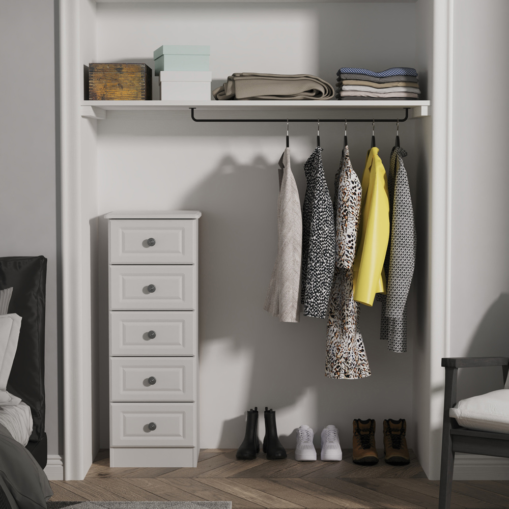 Crowndale Pembroke 5 Drawer Grey Ash Tall Bedside Cabinet Ready Assembled Image 5