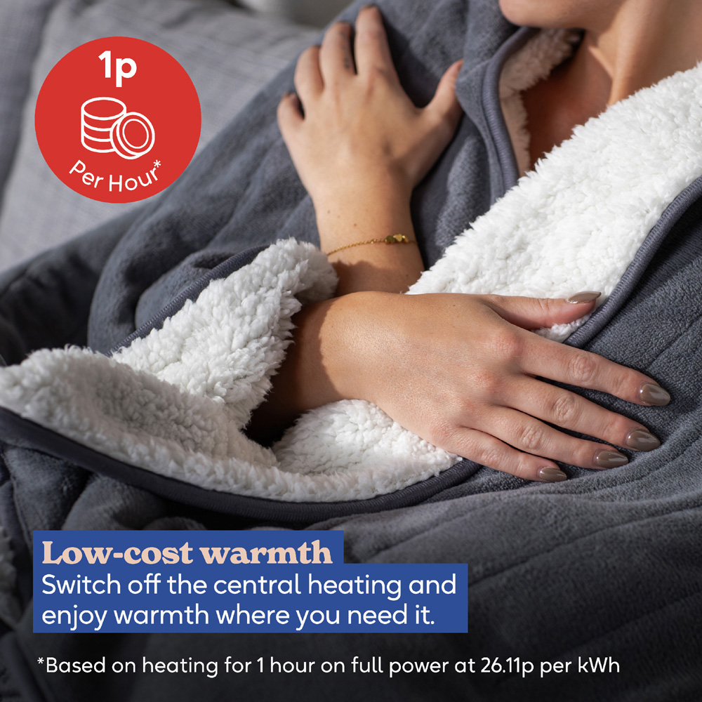 Russell Hobbs Grey Sherpa and Microfleece Heated Throw with Controller 130 x 180cm Image 5