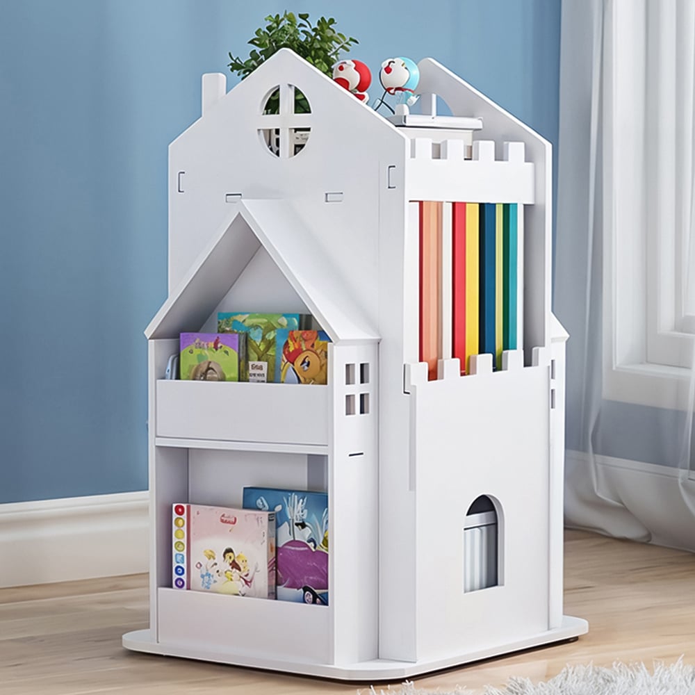 Living and Home 3 Tier White Rotating Kids Castle Bookshelf Image 1
