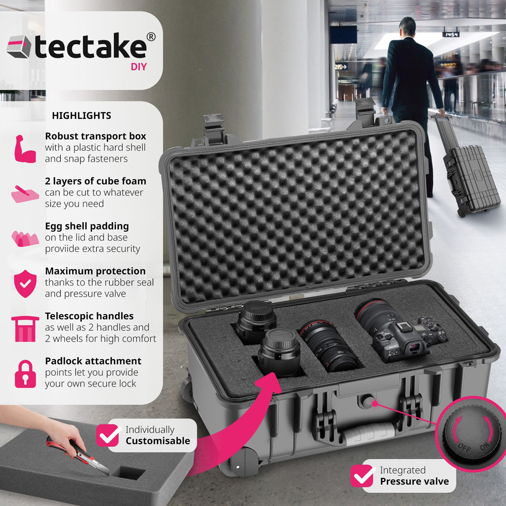 Tectake Black Hard Shell Waterproof Camera Case 56 x 34.5cm Image 3