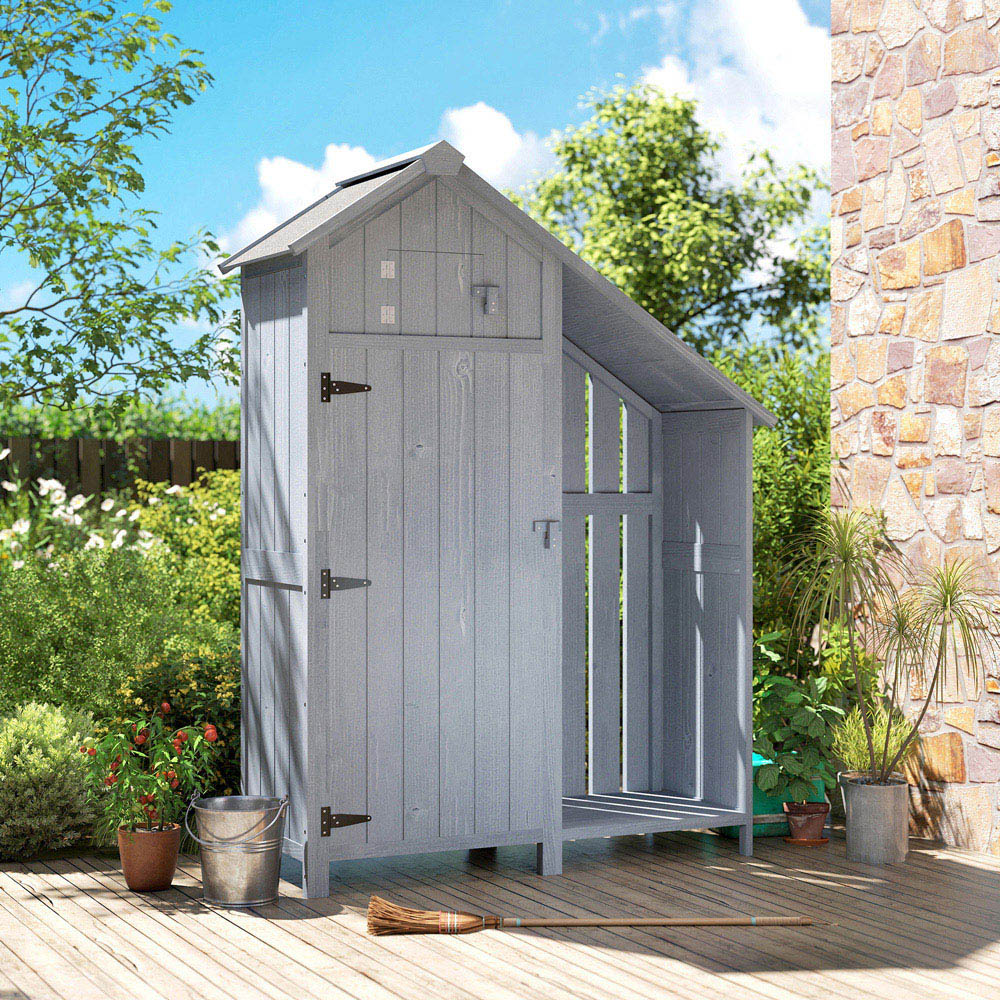 Outsunny 3.9 x 1.4ft Fir Wood Garden Storage Shed with Log Rack Image 4