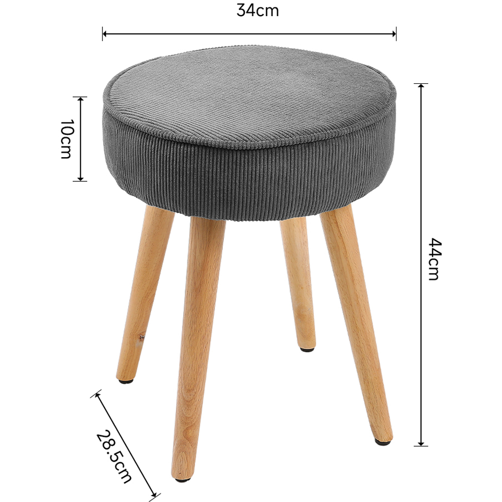 Living and Home Corduroy Round Footstool with Wooden Legs Image 8