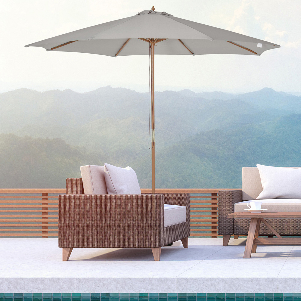 Outsunny Grey Bamboo Rope Pully Parasol 3m Image 2