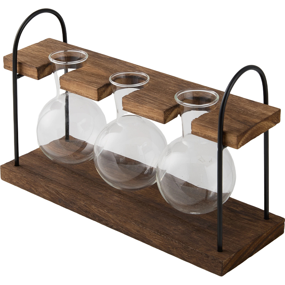 Living and Home 3 Piece Bulb Vase Set with Pine Wood Stand Image 4