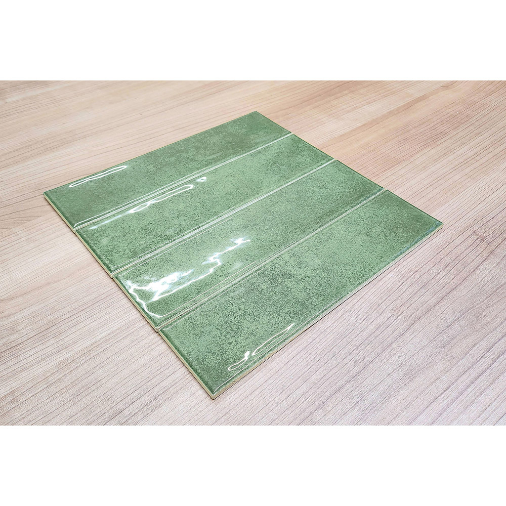 Top Ceramics Green Gloss Flat Bumpy Metro Ceramic Wall Tile 300 x 75mm Image 4