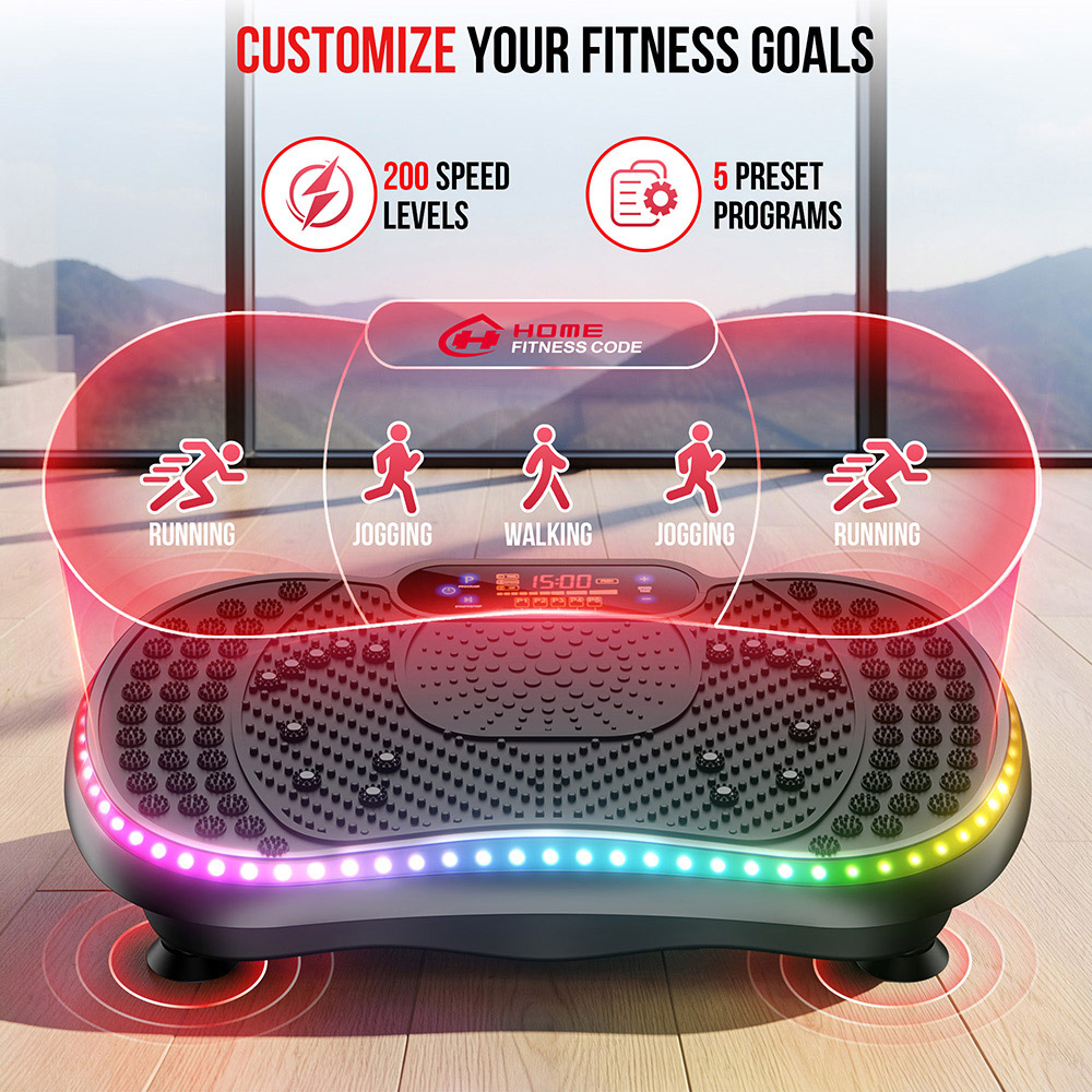 Rattrix Black Vibration Plate Exercise Machine with LED Light and Bluetooth Speaker Image 6