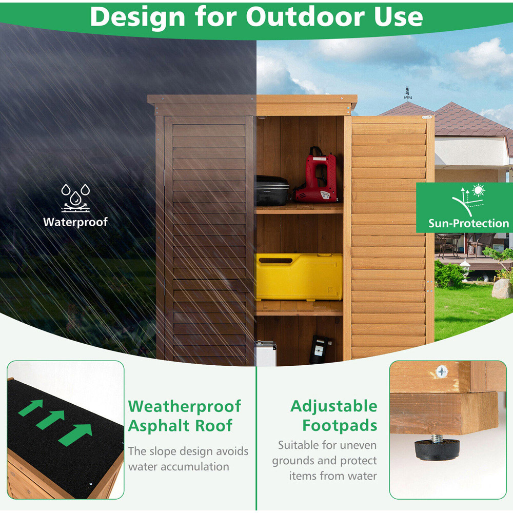 Costway Natural Outdoor Wooden Storage Shed with 3 Removable Shelves Image 6