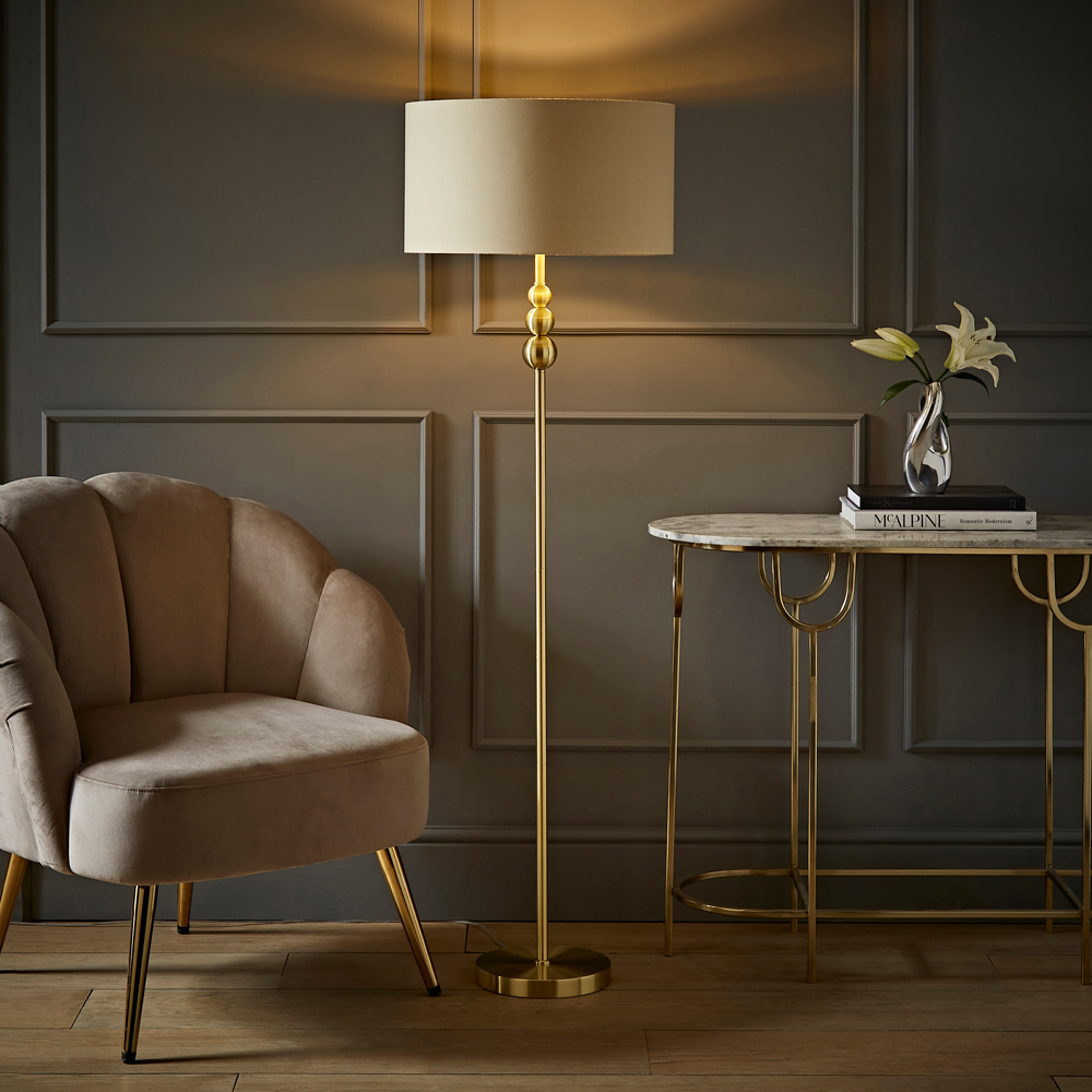 ValueLights Marissa Beige and Gold Shade Gold Ball LED Floor Lamp Image 2
