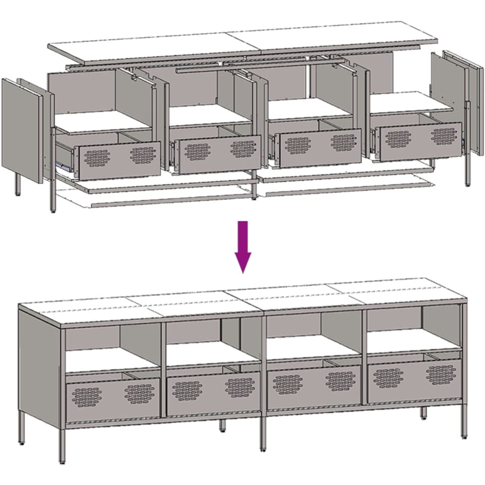 vidaXL 4 Drawer 4 Shelf Anthracite Steel TV Cabinet Image 9