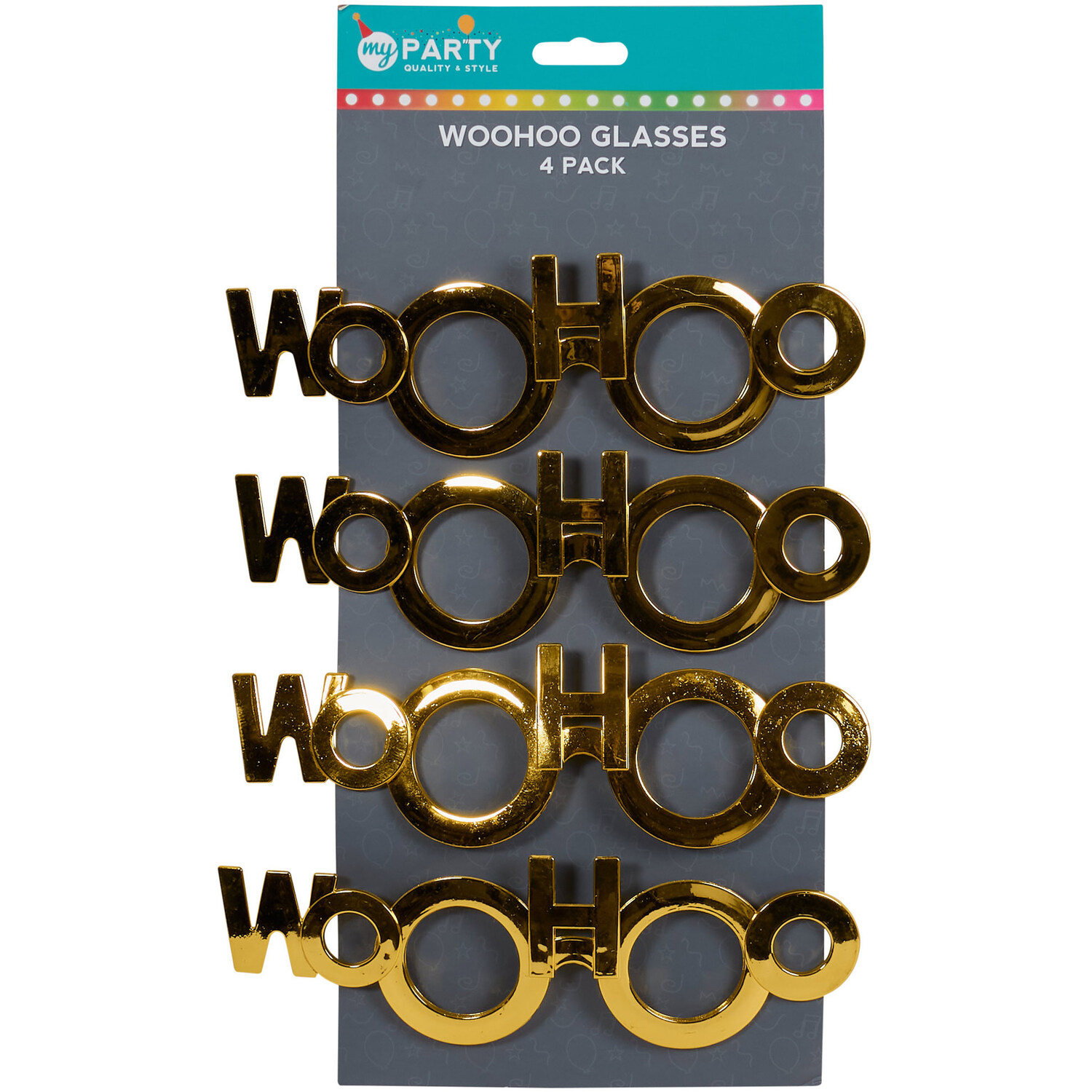 My Party Pack of 4 Woohoo Glasses - Gold Image 2