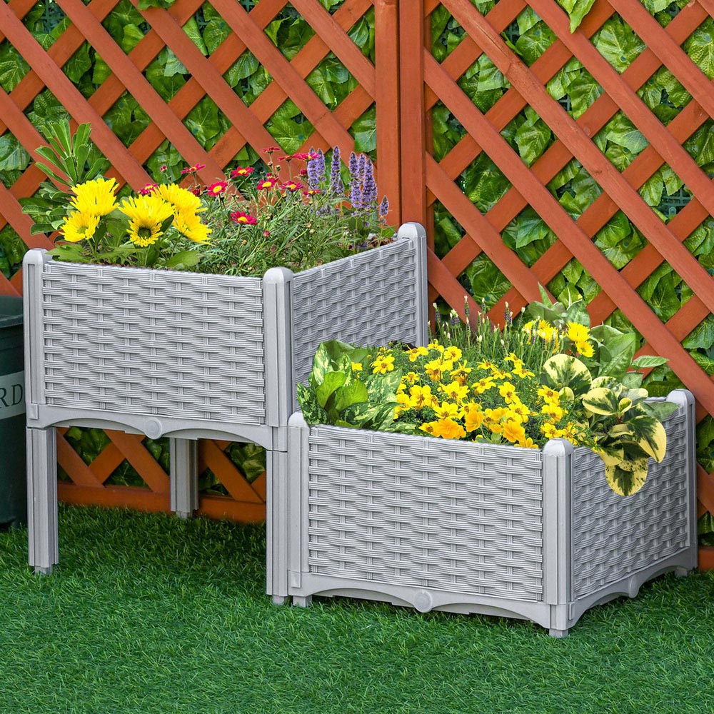 Outsunny Grey Raised Garden Bed Planter 2 Pack Image 2