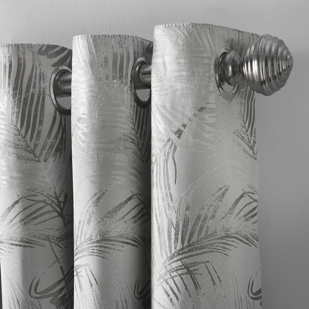 Alan Symonds Dupion Silver Fern Jacquard Ring Top Eyelet Curtains 168 x 183cm Image 3