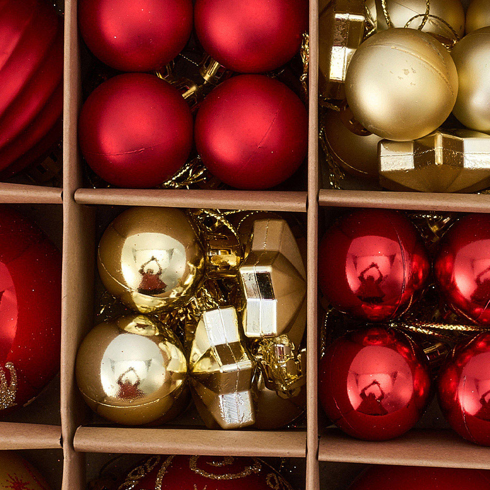 Living and Home 44 Piece Red and Gold Christmas Bauble Set with Storage Box Image 5