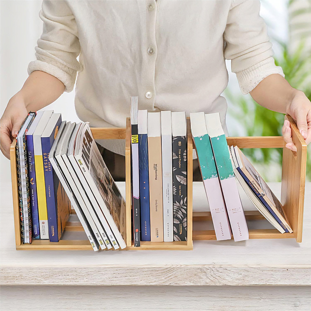 Avilo 3 Compartment Bamboo Adjustable Expandable Bookshelf Image 2