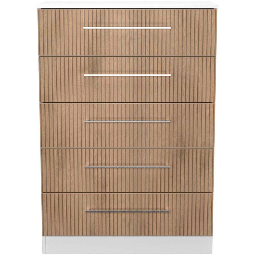 Crowndale Worcester 5 Drawer Slatt Effect and White Chest of Drawers Ready Assembled Image 2
