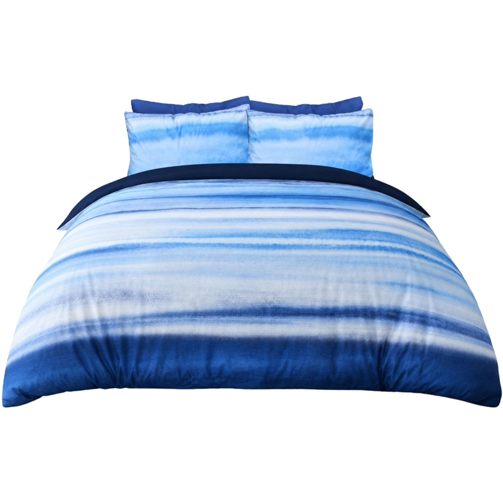 Smart Living Super King Size Blue Ribbed Velvet Duvet Cover Set Image 2