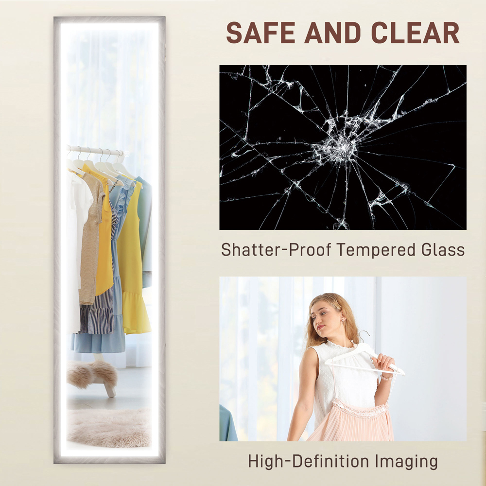Portland Grey Wood Effect Frame Full Length Mirror with Dimming Lights 160 x 40cm Image 5