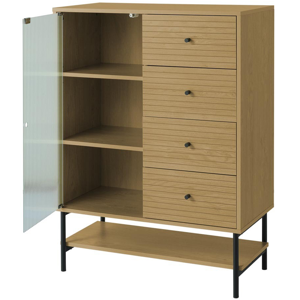 H&O Direct Single Door 4 Drawer Single Shelf Fluted Glass Wooden Storage Cabinet Image 3