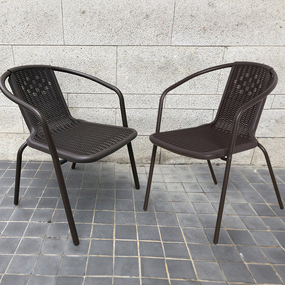 Living and Home Set of 2 Brown PE Rattan Stacking Garden Chair Wilko