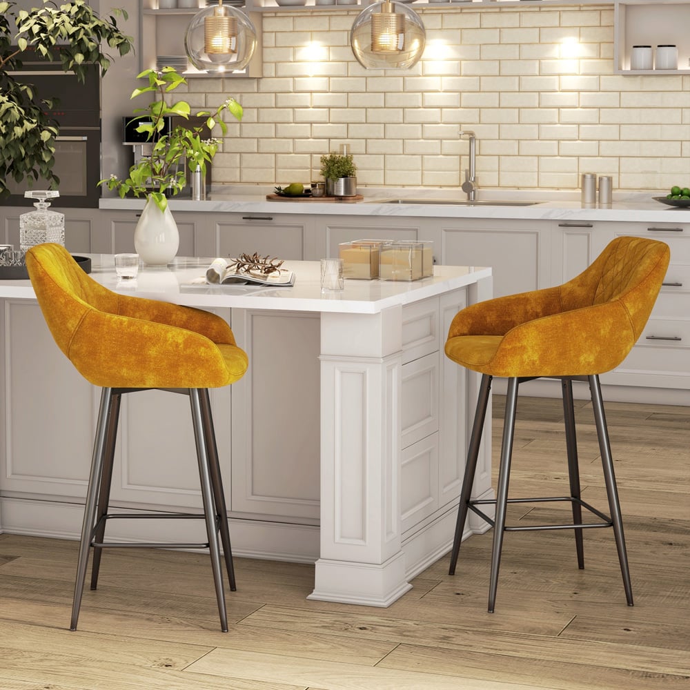 HOMCOM Brown Velvet Touch Fabric Bar Chair Set of 2 Image 8