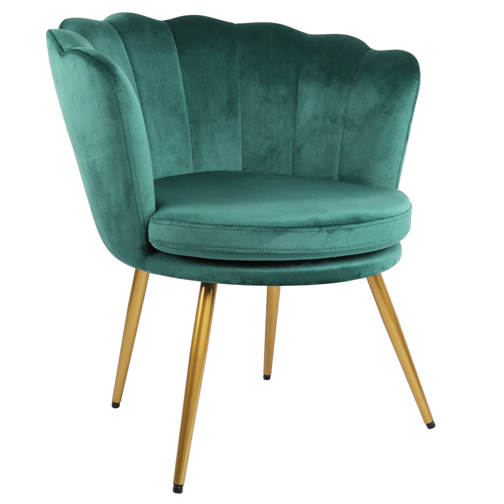 Flora Petal Back Accent Tub Chair Velvet Upholstery - Green Image 2