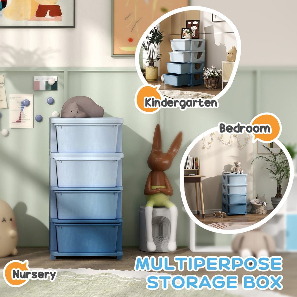 HOMCOM 4 Drawer Blue Kids Chest of Drawers Image 6