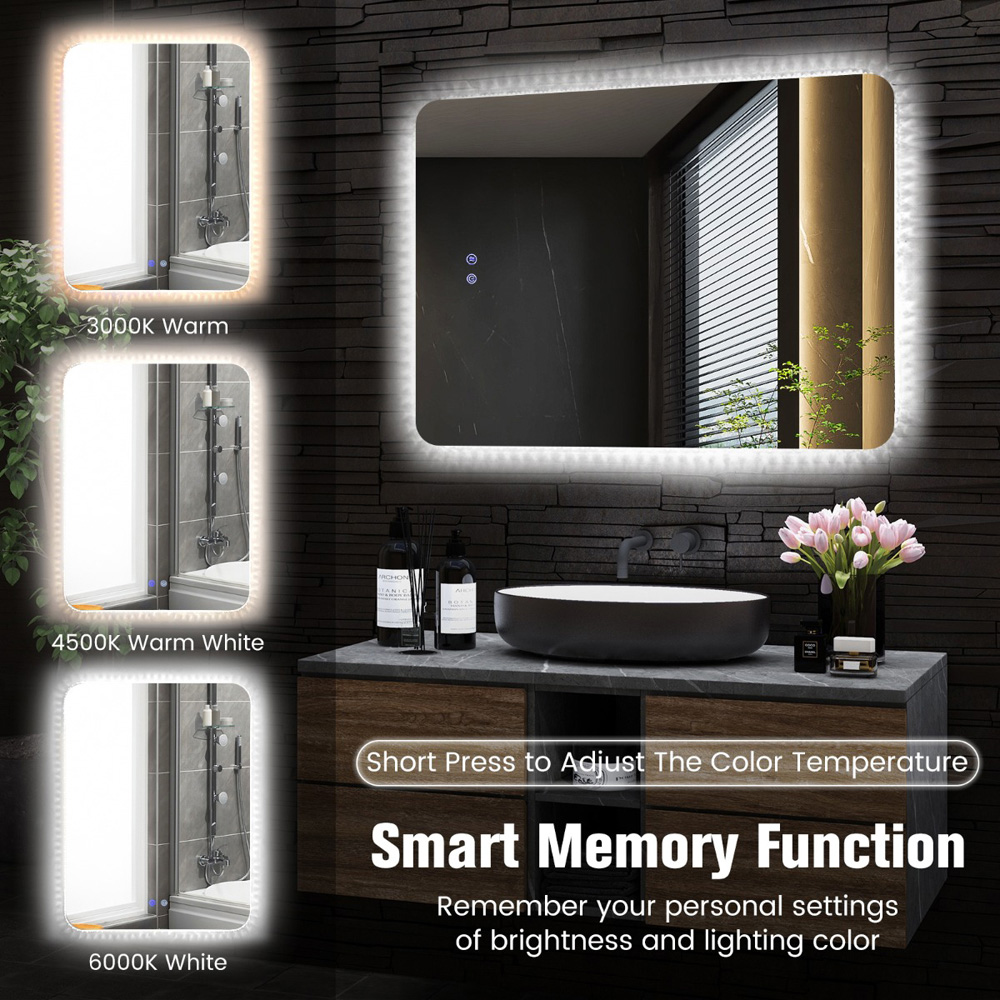 Costway Adjustable LED Wall Mirror with Demister Pad 80 x 60cm Image 4