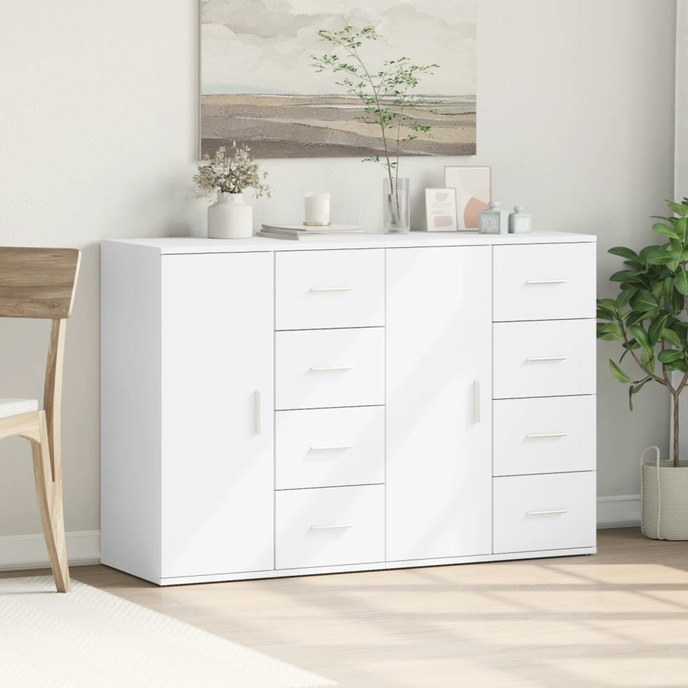vidaXL Single Door 4 Drawer White Sideboard Set of 2 Image 9