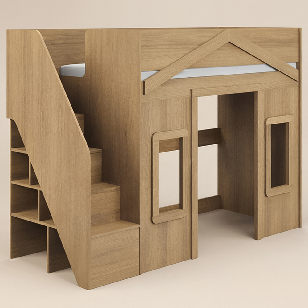 Flair Nixon Oak Playhouse High Sleeper Bed with Storage Image 2
