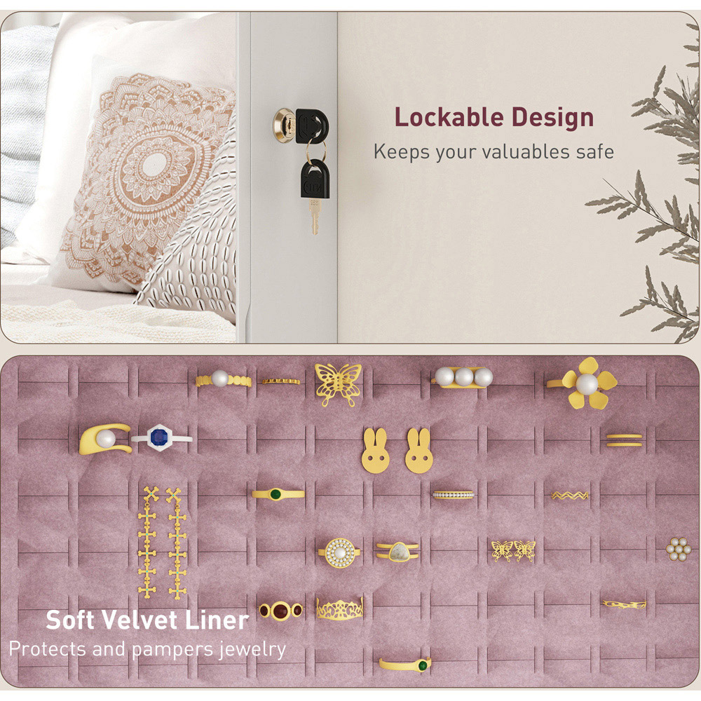 Portland Pink Lining Door Hanging Jewellery Cabinet Mirror Image 8