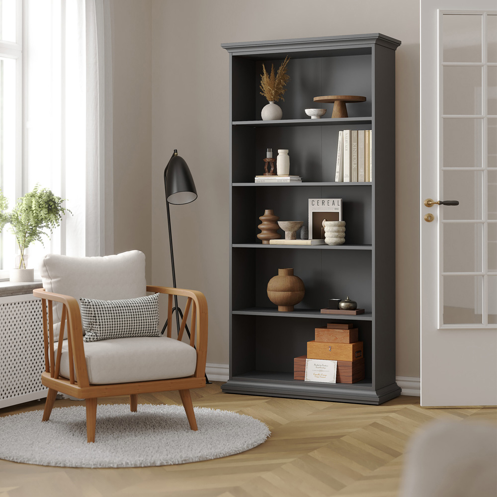 Florence Paris 5 Shelf Matt Grey Tall Bookcase Image 7