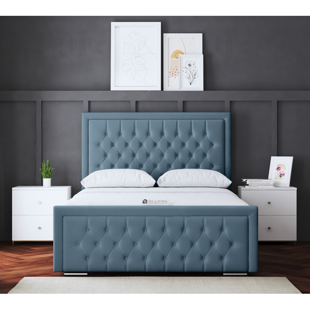 DS Living Allegra Small Double Blue Upholstered Bed Frame with Headboard Image 4