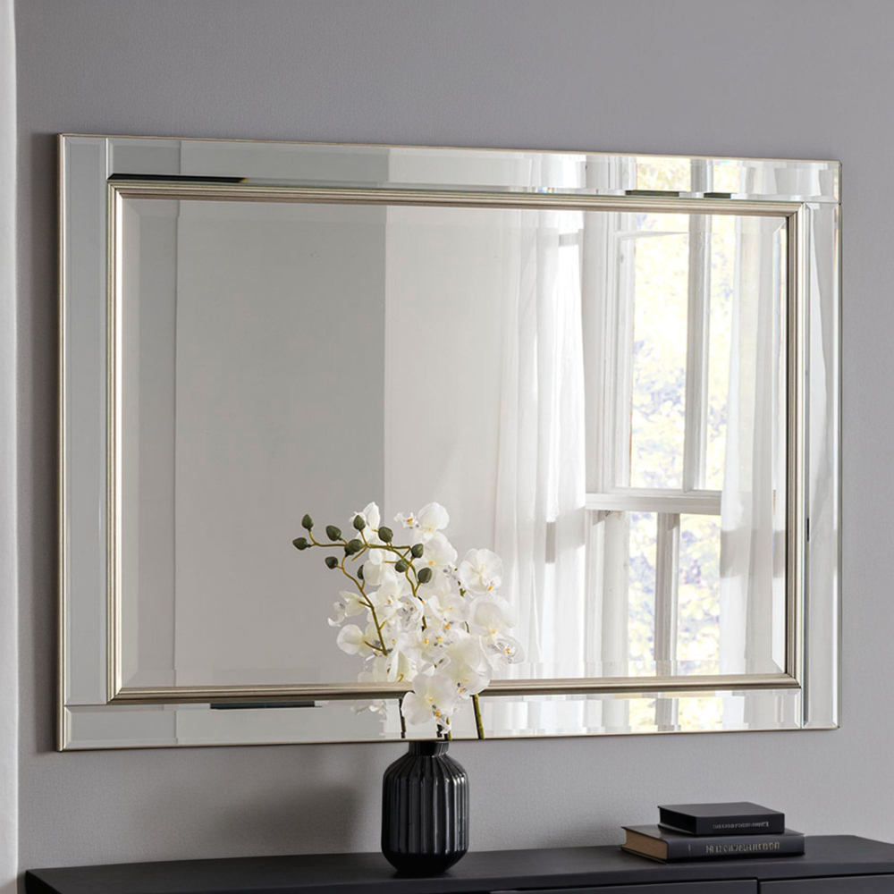 Yearn Timeless Warm Silver Large Bevelled Wall Mirror 106 x 75cm Image 2