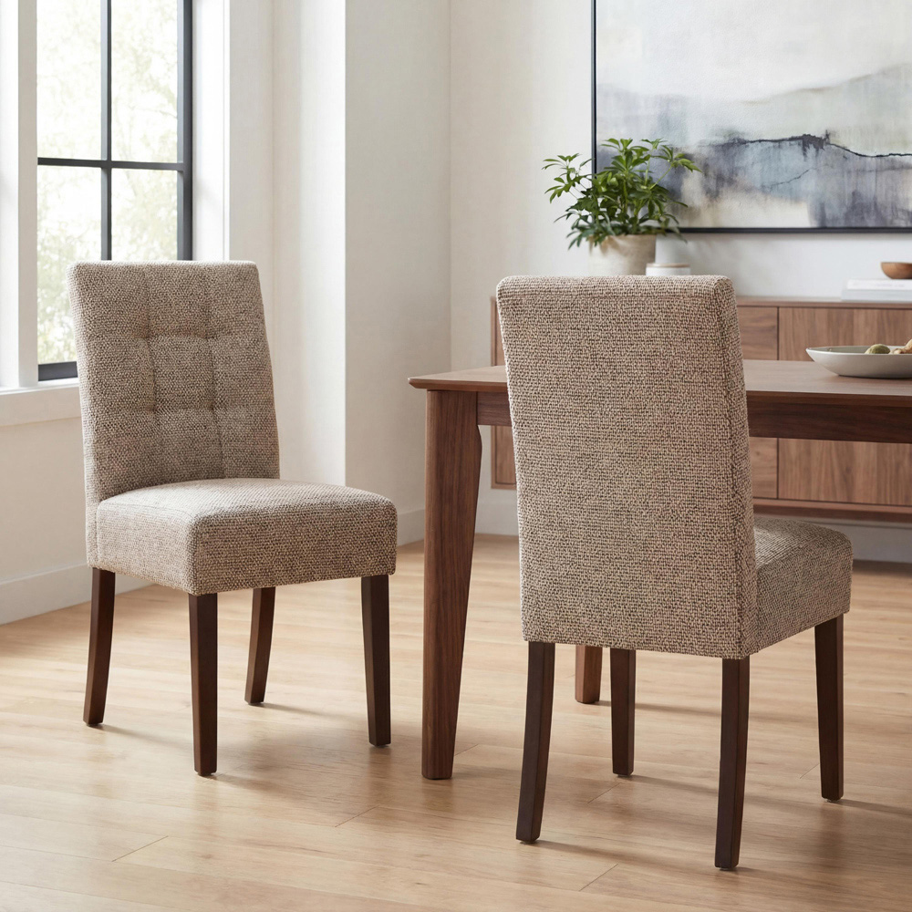 Portland Harlow Oatmeal Tweed Walnut Legs Waffle Back Dining Chair Image 4