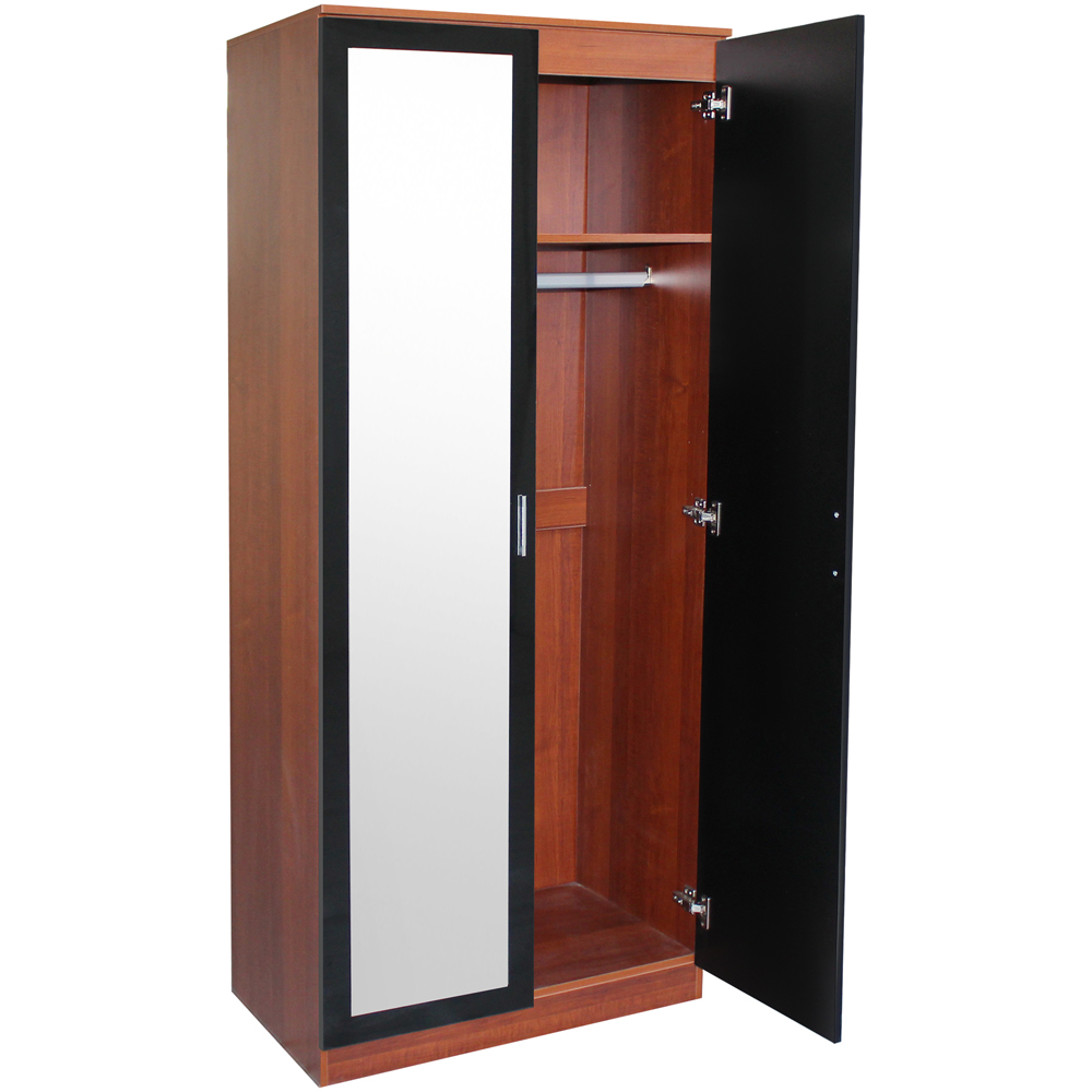 Brooklyn 2 Door Walnut and Black High Gloss Mirrored Wardrobe Image 4