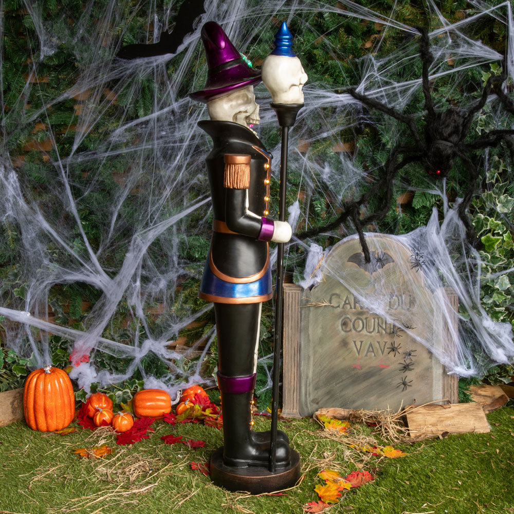 Blue and Purple Nutcracker Skeleton with Skull Staff Halloween Decoration 4ft Image 7