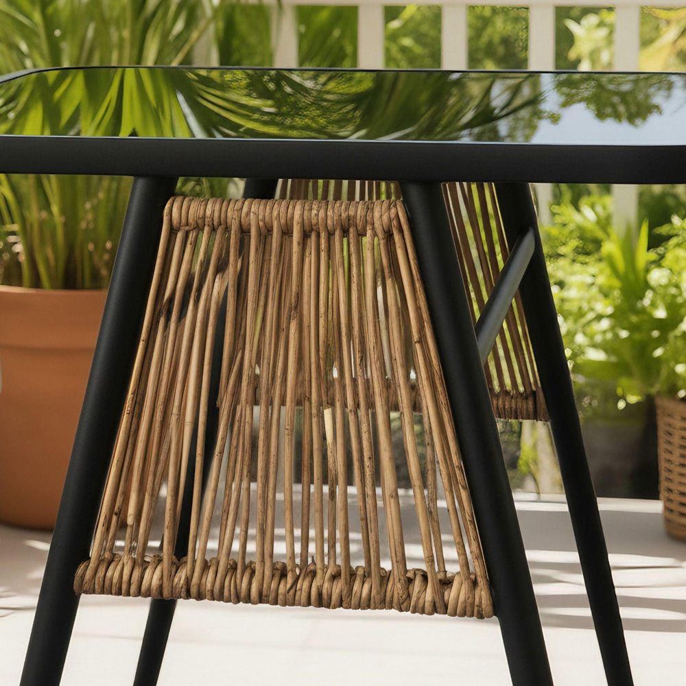 Home Source Valena 2 Seater Natural and Black Rattan Metal Bistro Set Image 3