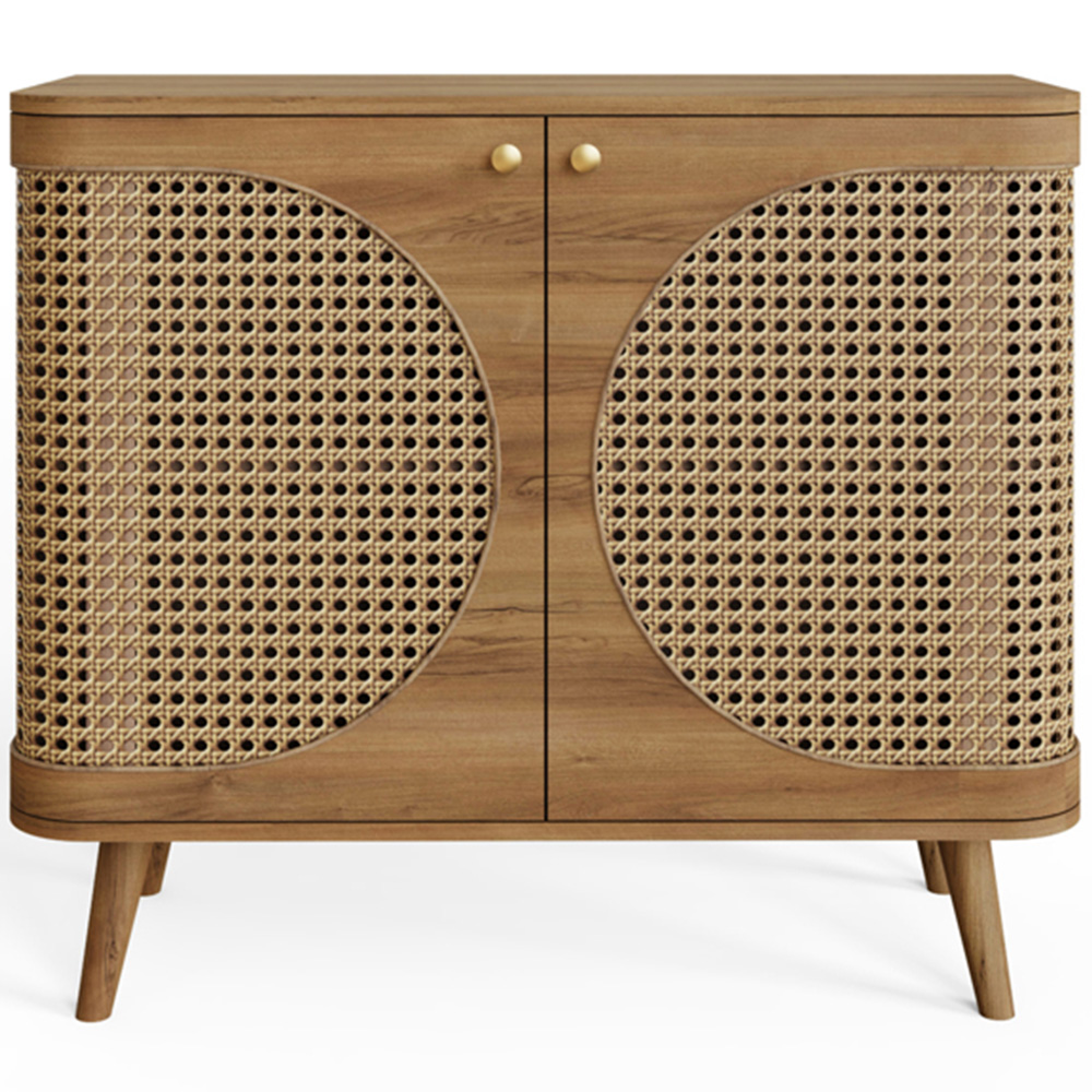 GFW Sorrel 2 Door Oak Rattan Compact Sideboard Image 4
